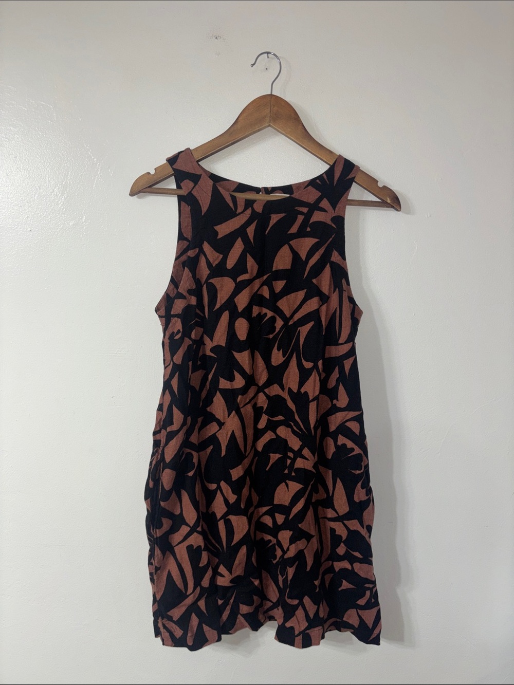 A New Day Brown Black Linen Sleeveless Midi Dress Summer Lagenlook Size Medium